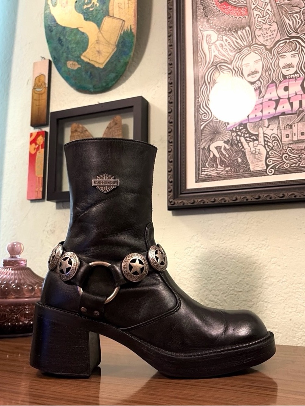 ⚡️Vintage Harley Davidson Chunky Platform Boots w/ Custom Concho Harnesses⚡️